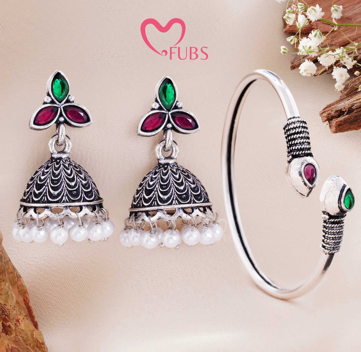 Antique Oxidised Earring & Bracelet Combo