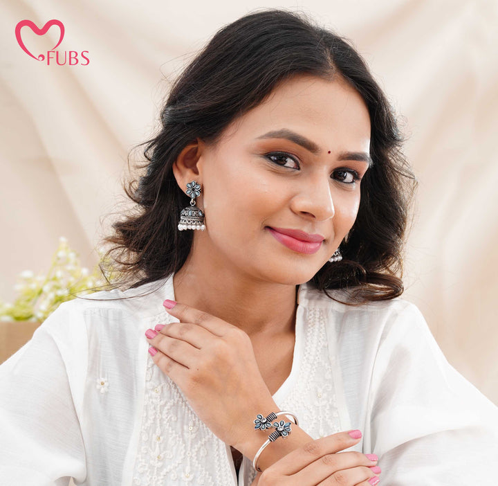 Floral Jhumka & Bracelet Combo Set