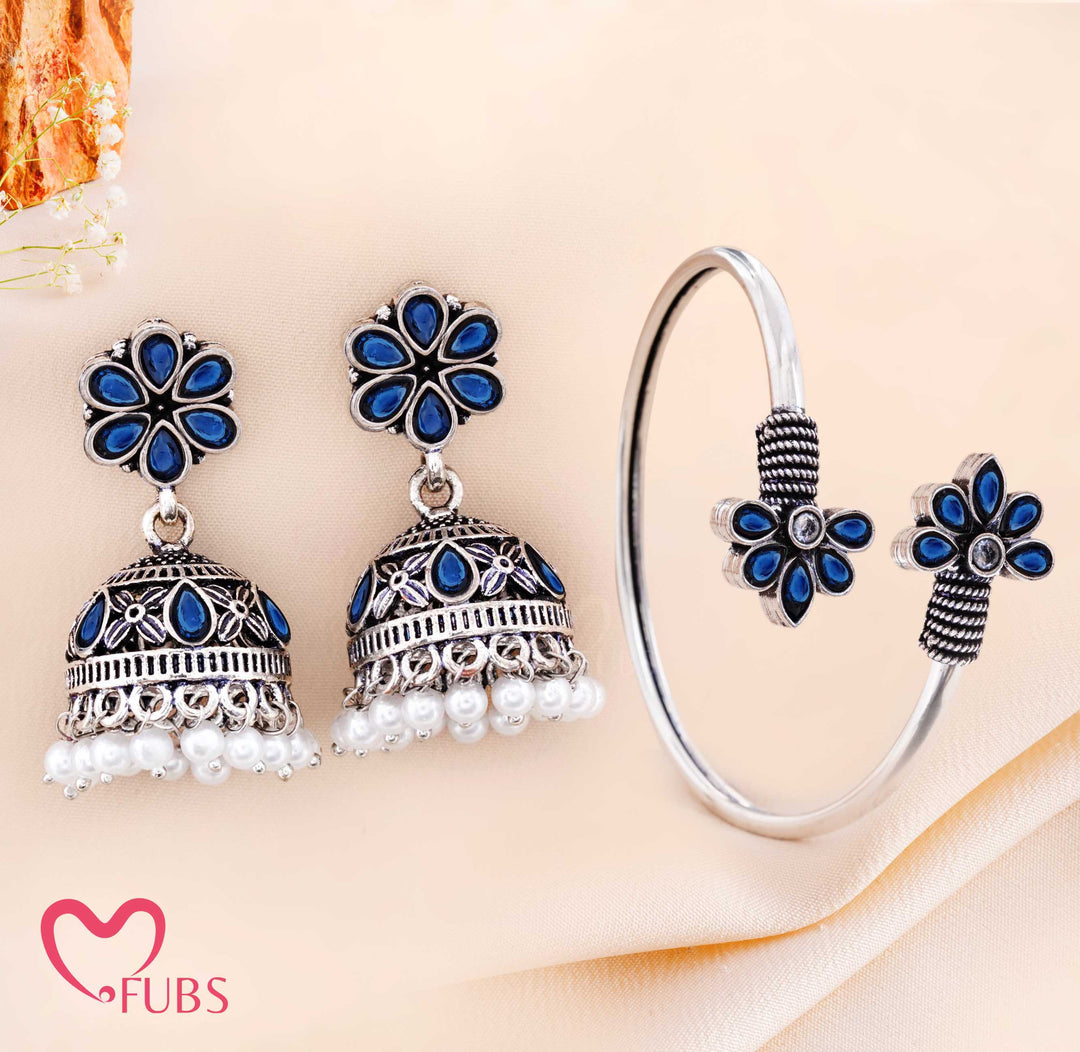 Floral Jhumka & Bracelet Combo Set