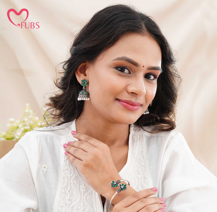 Floral Jhumka & Bracelet Combo Set