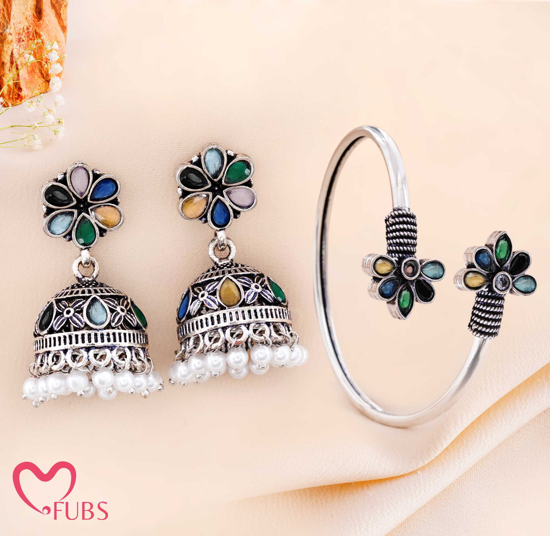 Floral Jhumka & Bracelet Combo Set