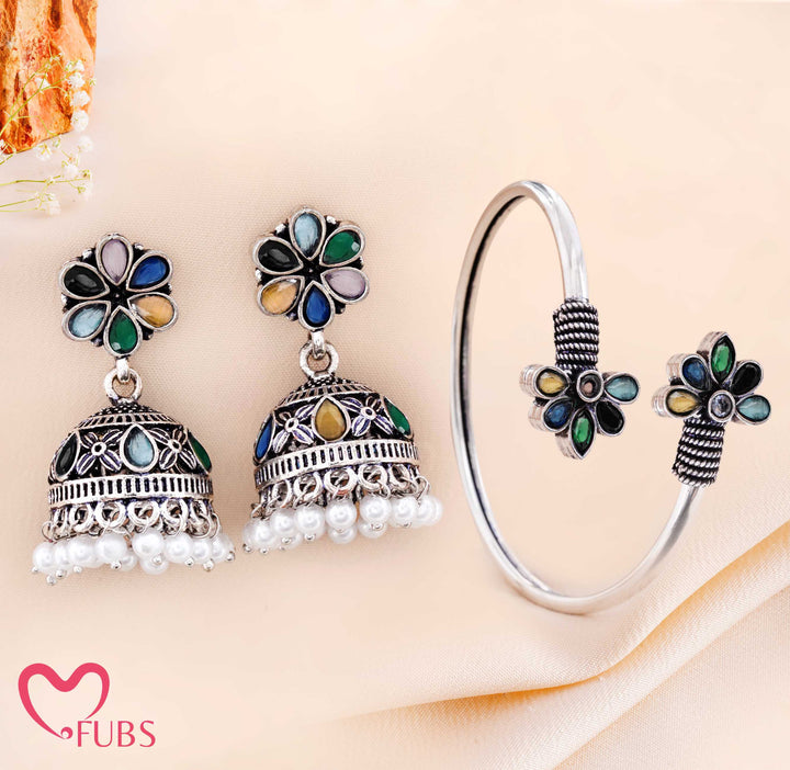 Floral Jhumka & Bracelet Combo Set