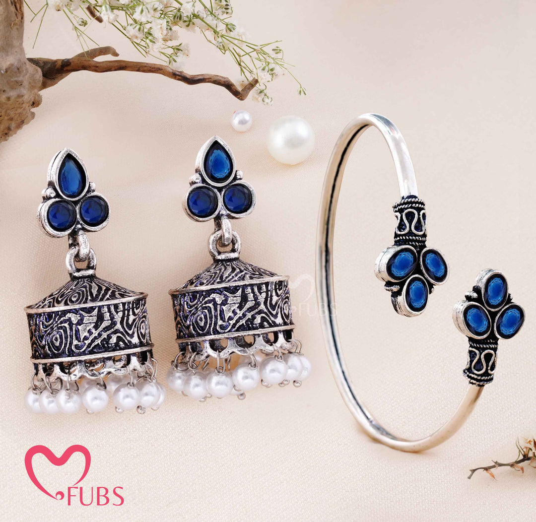 Handcrafted Oxidized Jewelry Combo – Jhumkas & Bracelet