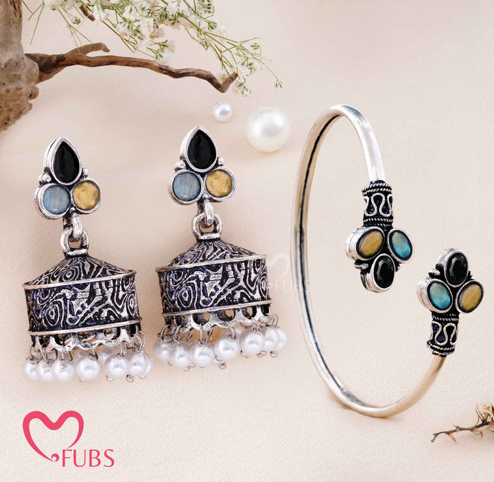 Handcrafted Oxidized Jewelry Combo – Jhumkas & Bracelet