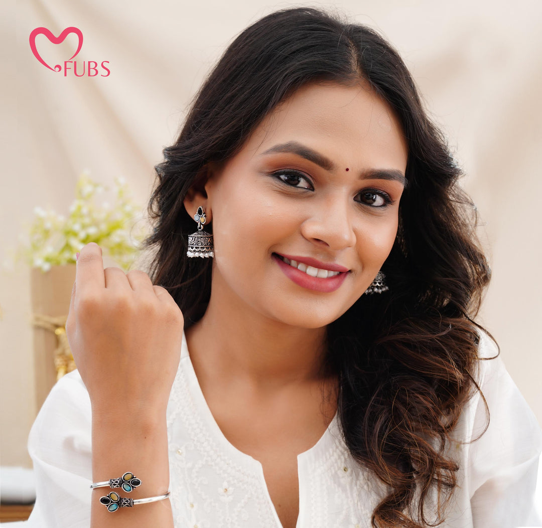 Handcrafted Oxidized Jewelry Combo – Jhumkas & Bracelet