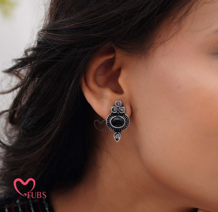 Teardrop Stone Earrings & Oxidized Finish Floral Bangle Set