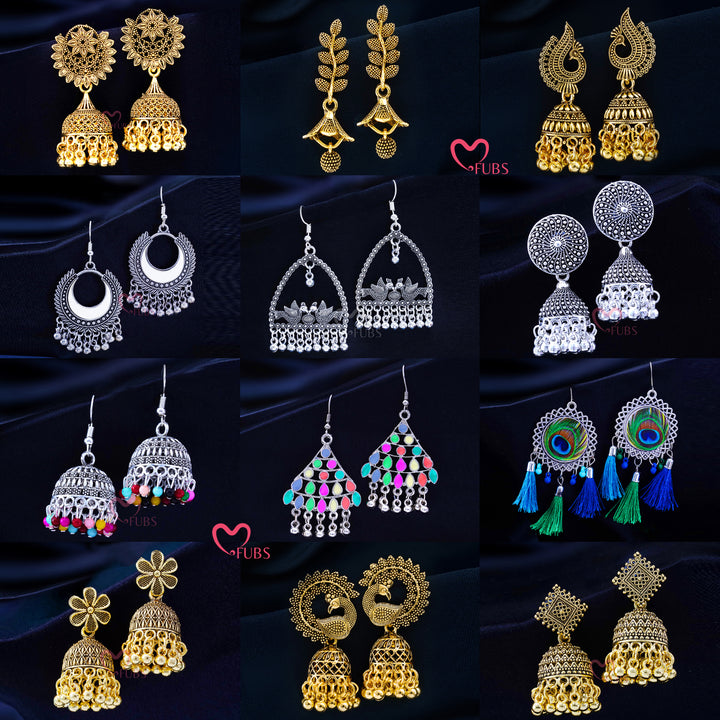 Set of 12 Traditional Ethnic Earrings Collection