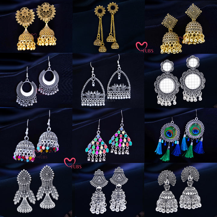 Set of 12 Antique & Oxidized Earring Combo