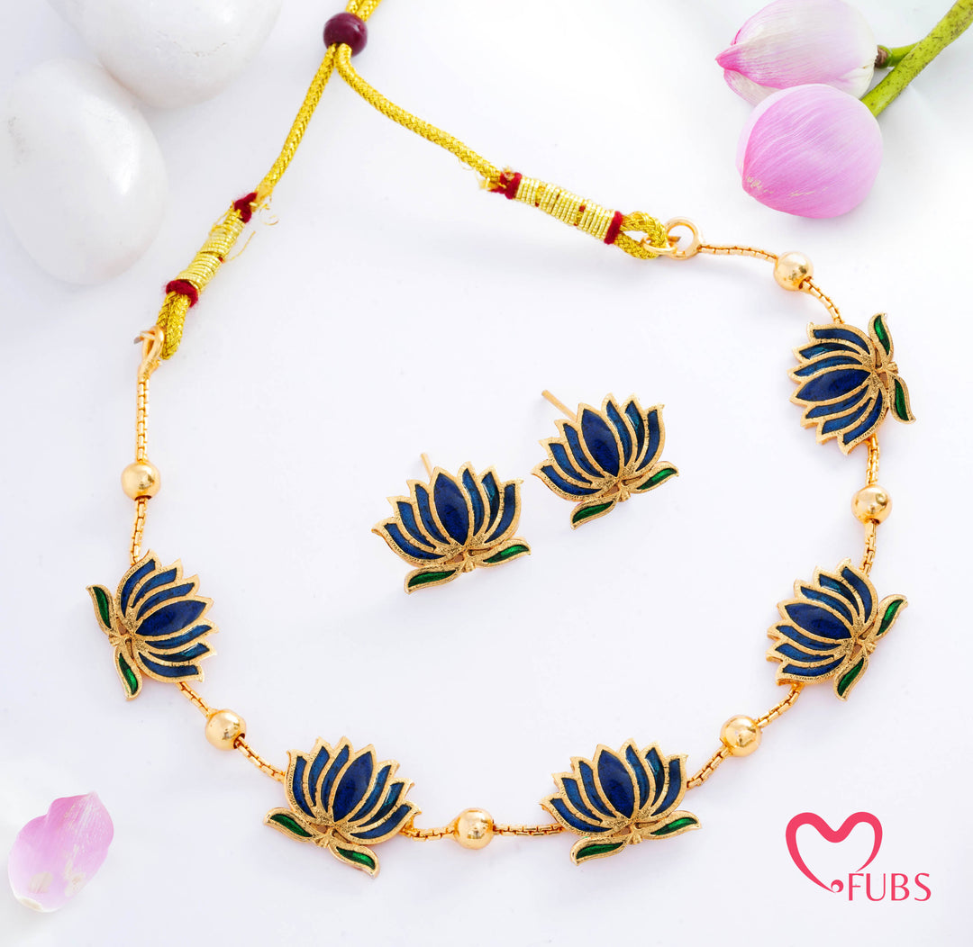 Elegant Lotus Necklace & Earrings Set