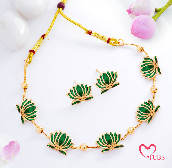 Elegant Lotus Necklace & Earrings Set