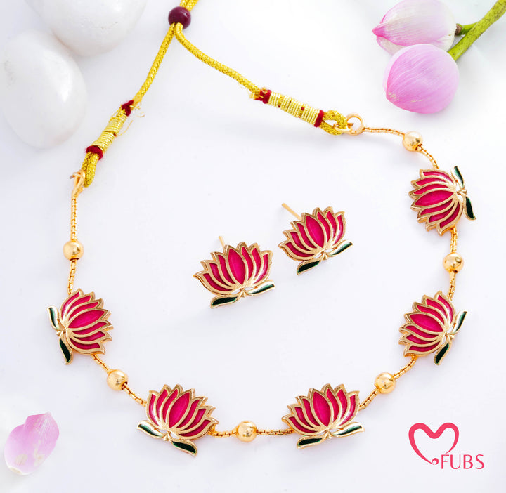 Elegant Lotus Necklace & Earrings Set