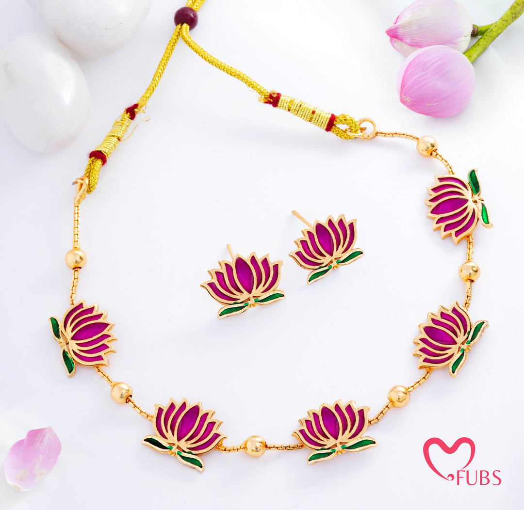 Elegant Lotus Necklace & Earrings Set