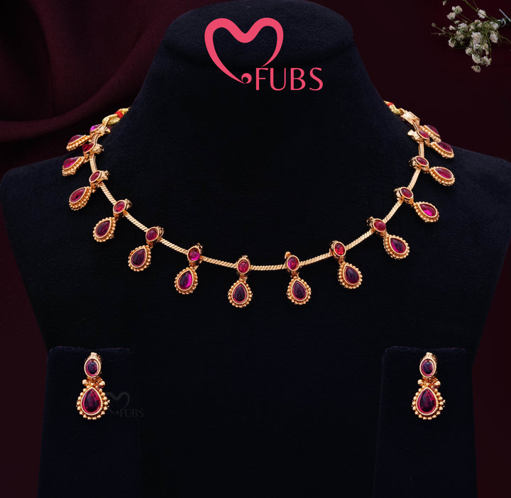 Bright Pink Stone Necklace Set