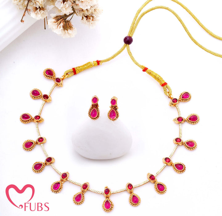 Bright Pink Stone Necklace Set