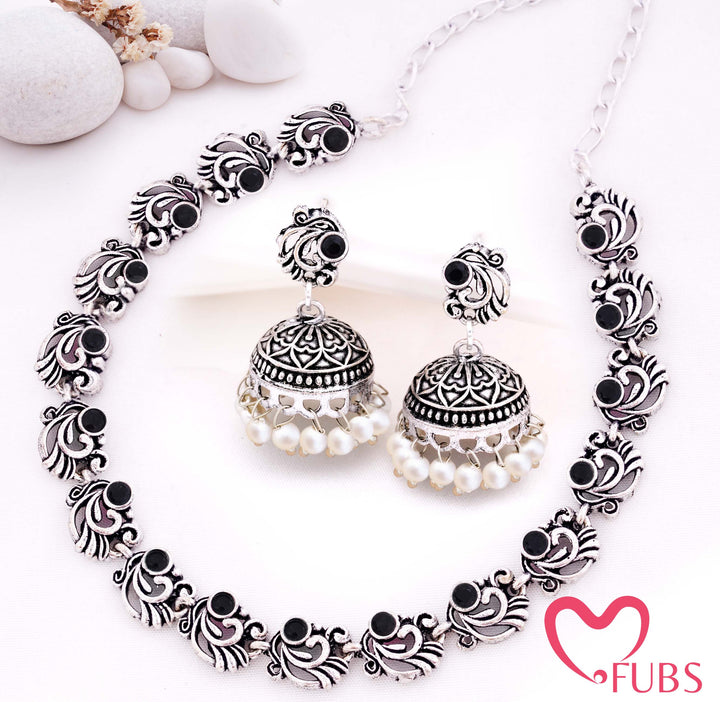 Classic Oxidised Necklace and Jhumka Earrings Combo