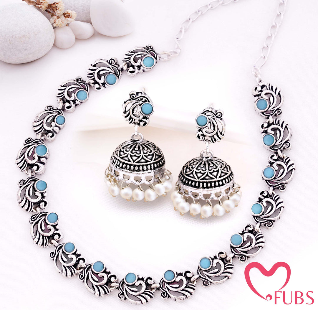 Classic Oxidised Necklace and Jhumka Earrings Combo