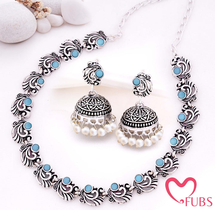 Classic Oxidised Necklace and Jhumka Earrings Combo