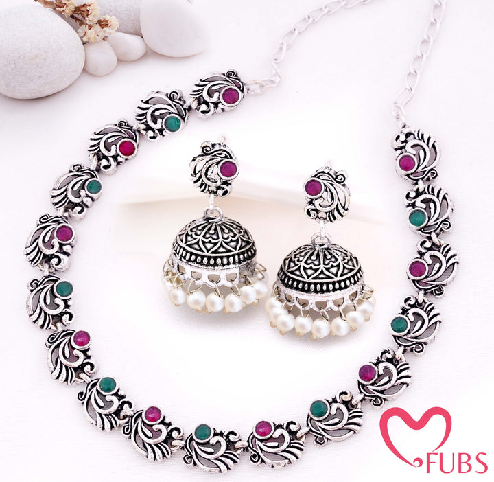 Classic Oxidised Necklace and Jhumka Earrings Combo