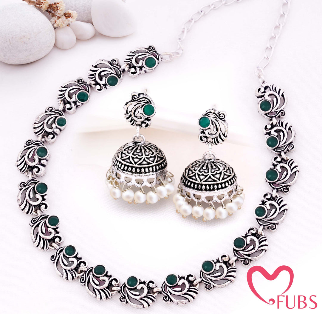 Classic Oxidised Necklace and Jhumka Earrings Combo