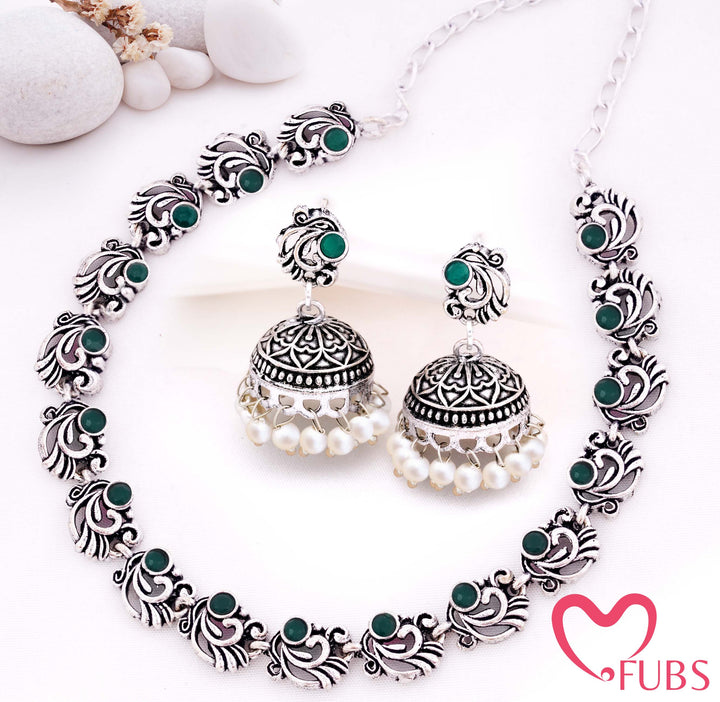 Classic Oxidised Necklace and Jhumka Earrings Combo
