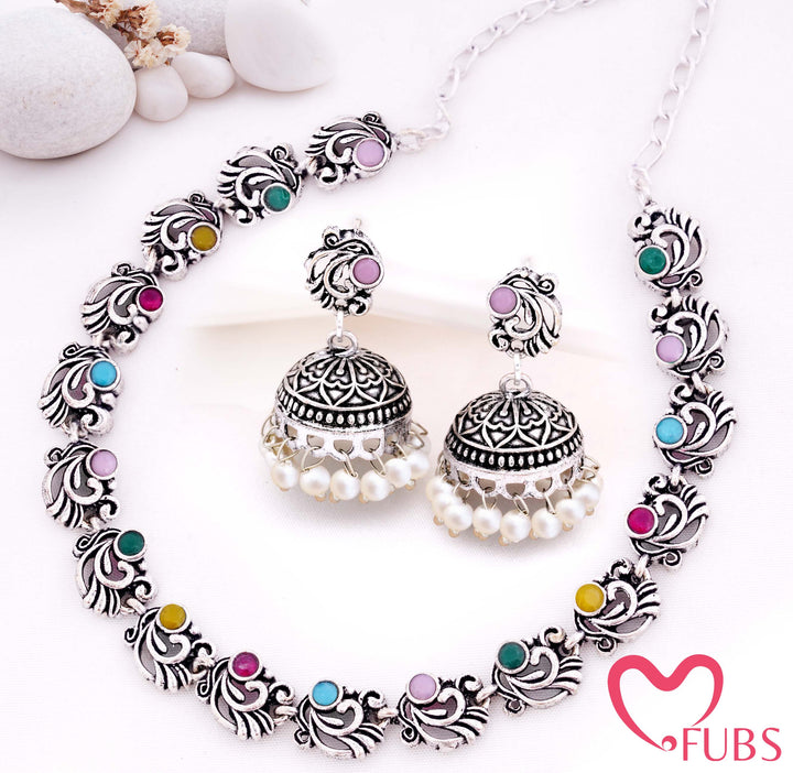 Classic Oxidised Necklace and Jhumka Earrings Combo