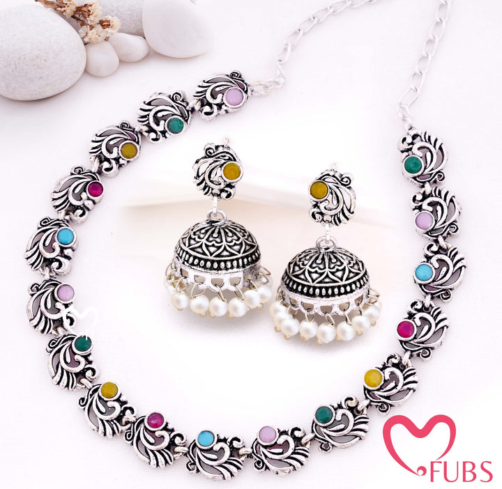 Classic Oxidised Necklace and Jhumka Earrings Combo