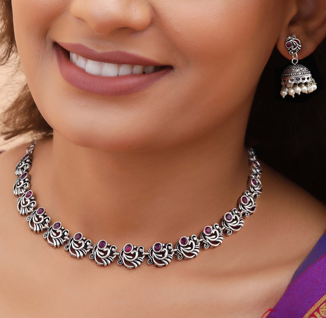 Classic Oxidised Necklace and Jhumka Earrings Combo