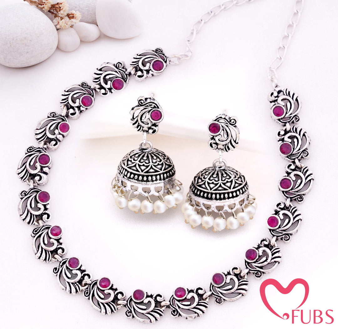 Classic Oxidised Necklace and Jhumka Earrings Combo