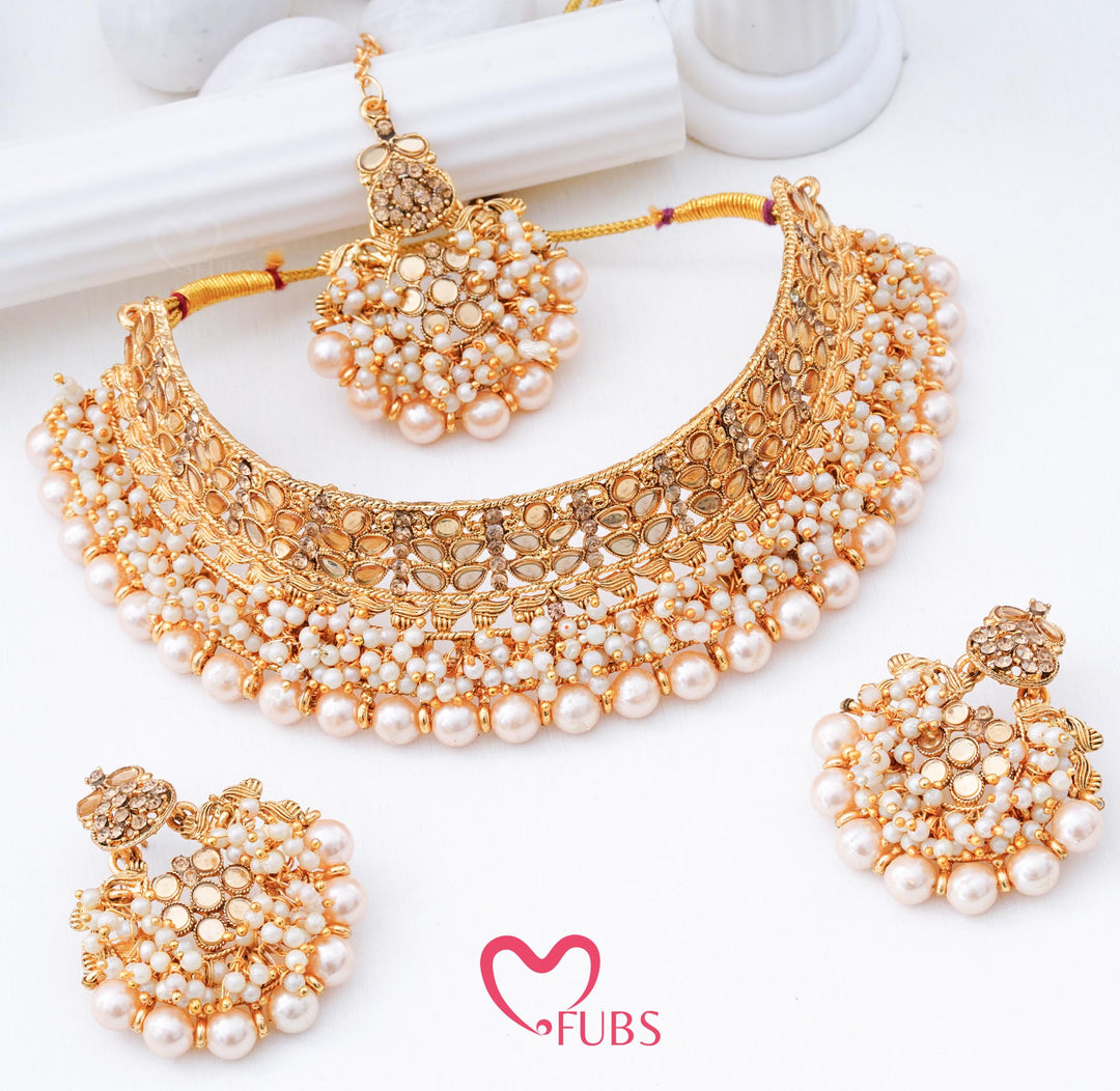 Pearl Cluster Choker Set – Bridal Elegance