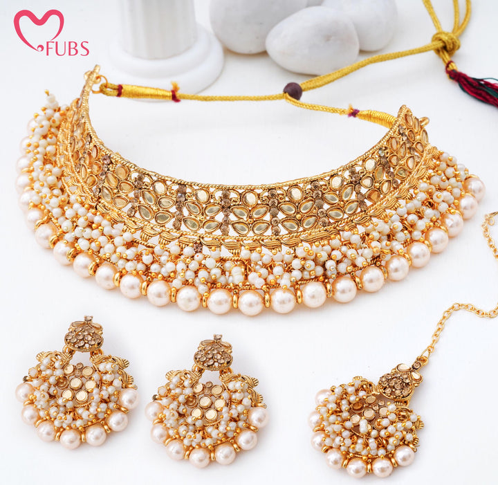 Pearl Cluster Choker Set – Bridal Elegance