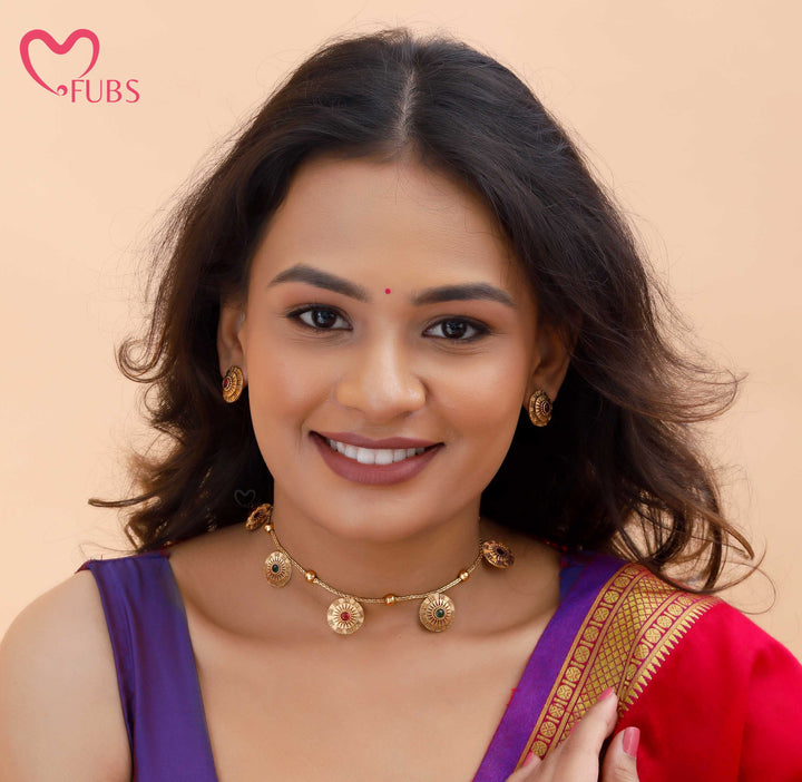 Antique Coin Necklace Set with Stud Earrings