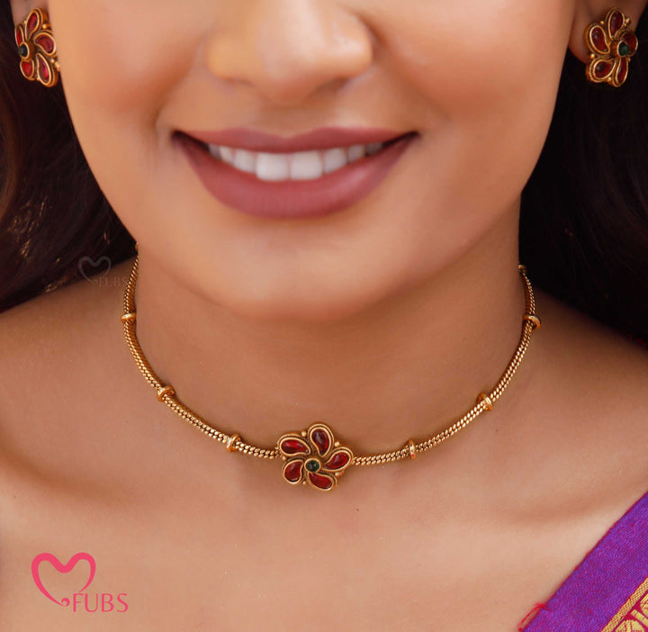 Floral Gold-Tone Necklace Set with Earrings