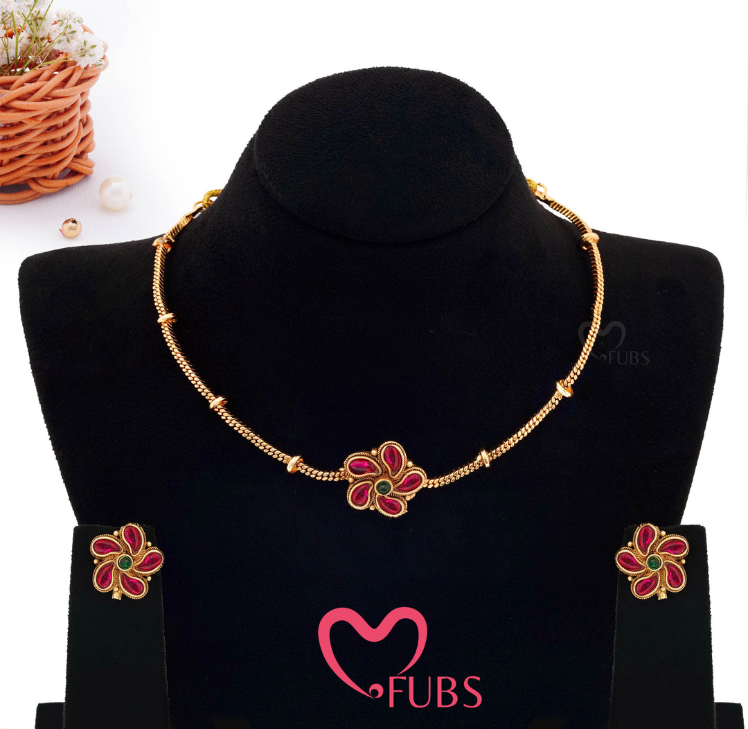 Floral Gold-Tone Necklace Set with Earrings