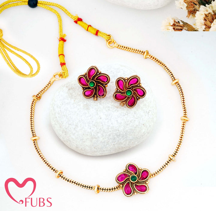 Floral Gold-Tone Necklace Set with Earrings