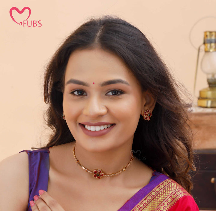 Floral Gold-Tone Necklace Set with Earrings