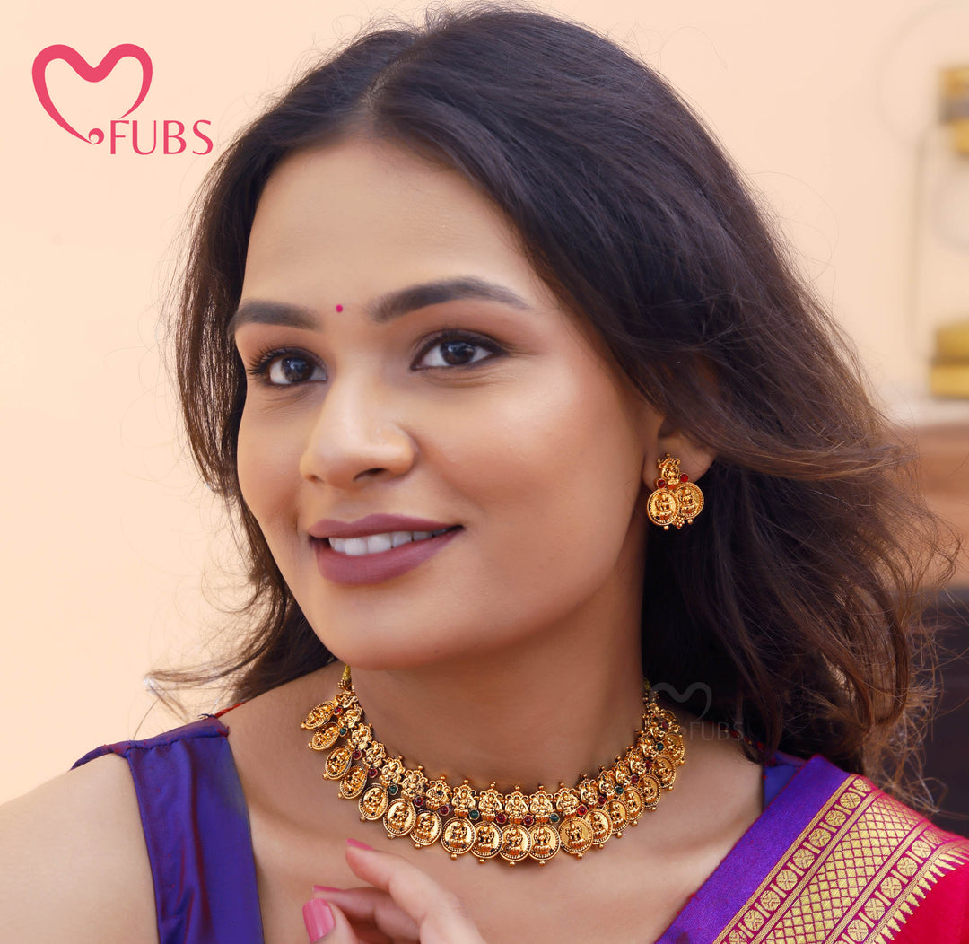 Temple Coin Necklace Set with Earrings