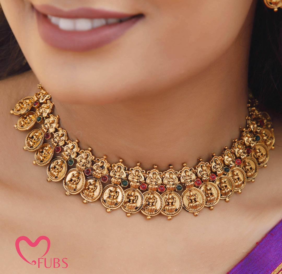 Temple Coin Necklace Set with Earrings