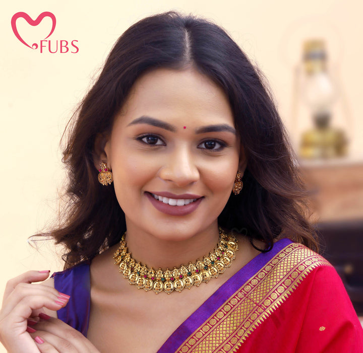 Temple Coin Necklace Set with Earrings