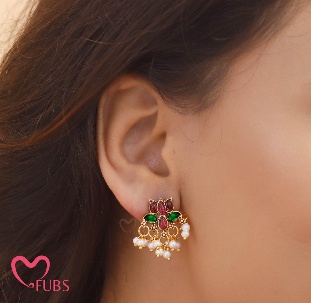 Floral Pearl Drop Necklace Set with Earrings