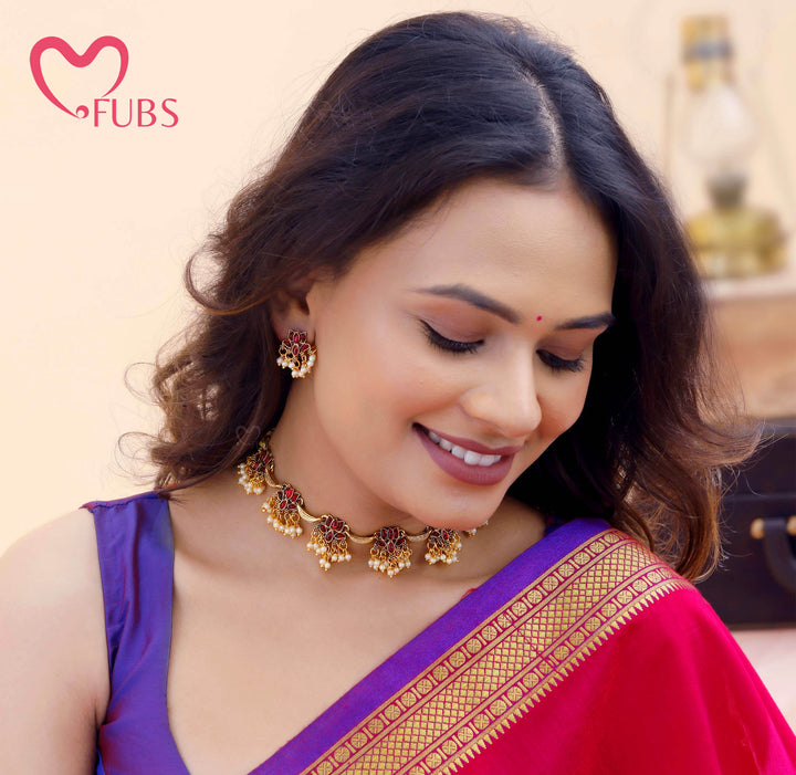 Floral Pearl Drop Necklace Set with Earrings