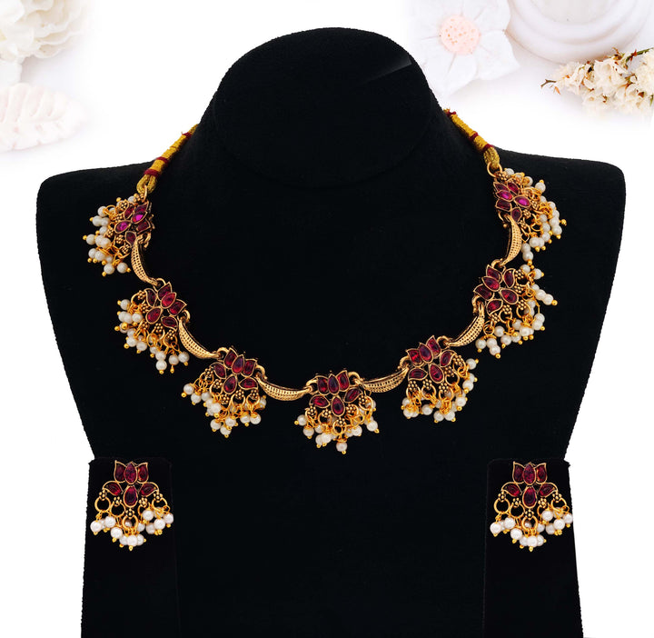Floral Pearl Drop Necklace Set with Earrings