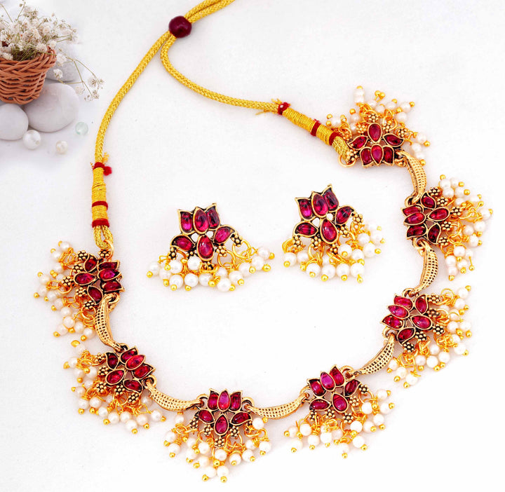 Floral Pearl Drop Necklace Set with Earrings