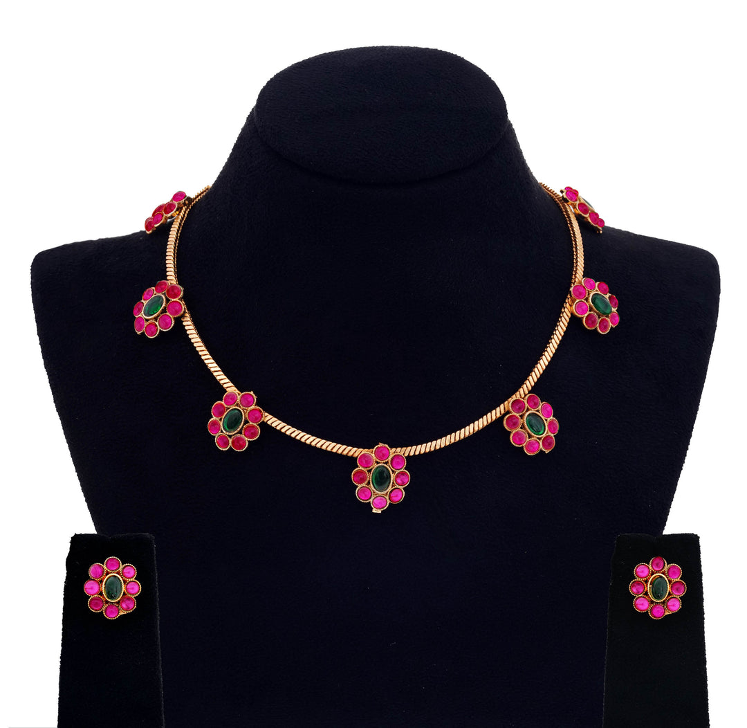 Floral Stone Necklace Set with Earrings