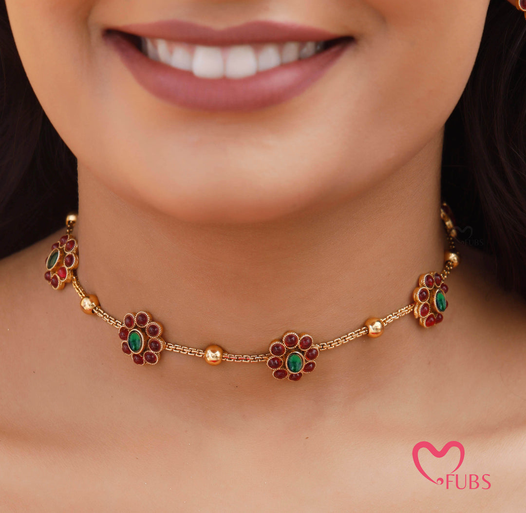 Floral Stone Necklace Set with Earrings