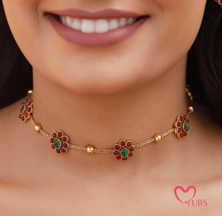 Floral Stone Necklace Set with Earrings