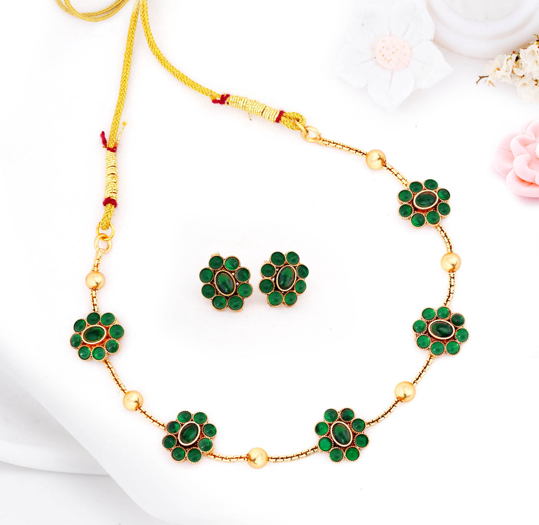 Floral Stone Necklace Set with Earrings