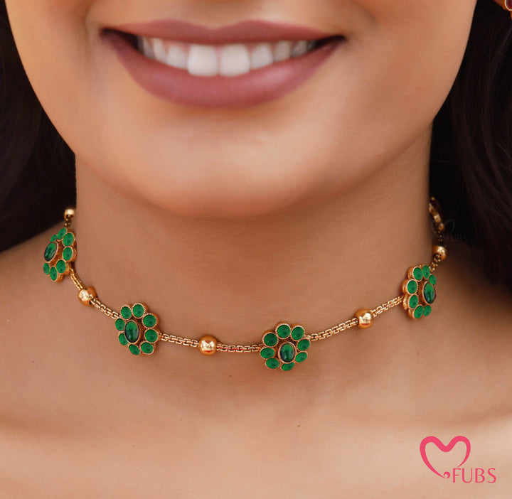 Floral Stone Necklace Set with Earrings