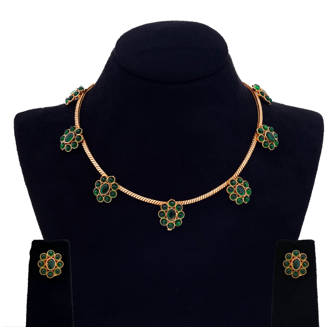 Floral Stone Necklace Set with Earrings