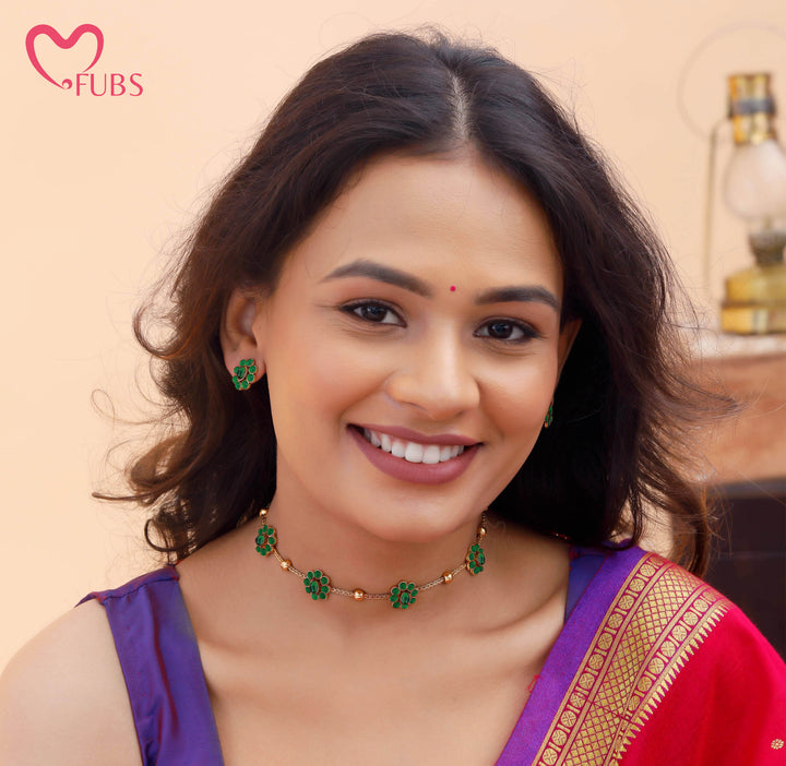 Floral Stone Necklace Set with Earrings