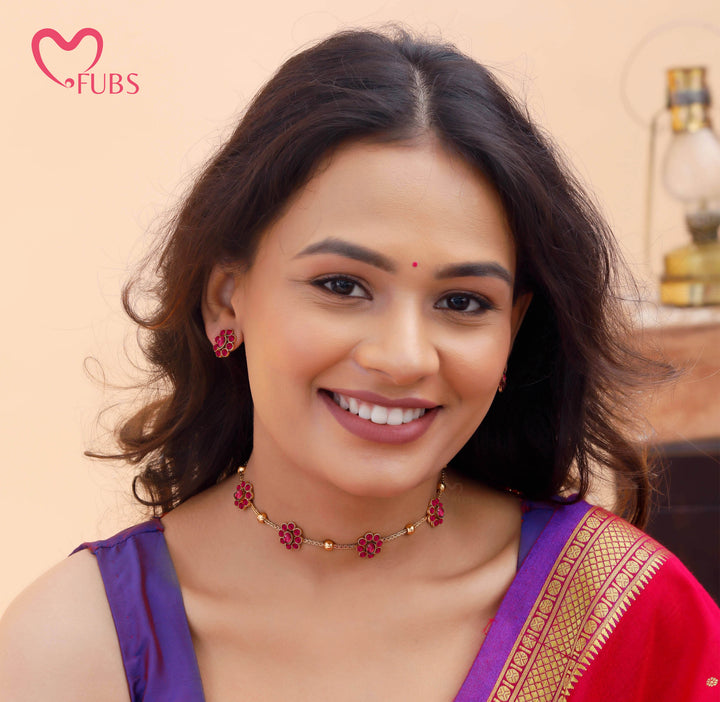 Floral Stone Necklace Set with Earrings